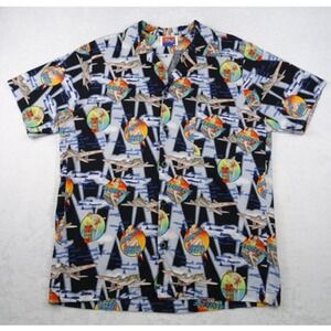 Vintage Dem Crazy Mens Shirt Size‎ XL Multicolor Short Sleeve Pocket WWII Planes
